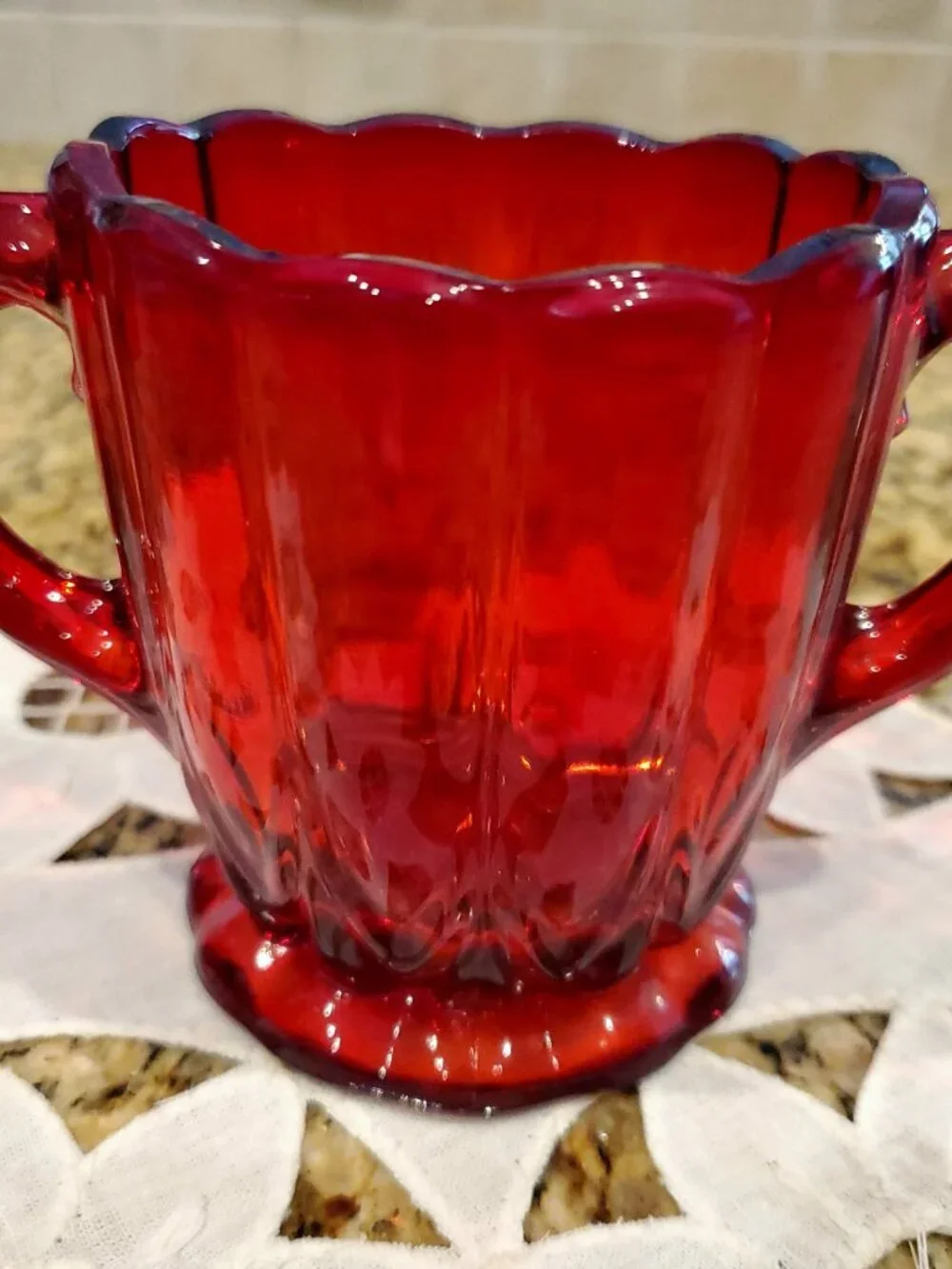 RARE VINTAGE Ruby Red Depression Glass SUGAR & CREAMER SET -by New Martinsville